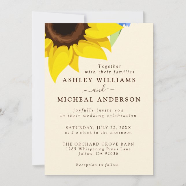 Invitación de boda elegante de girasol con foto (Anverso)