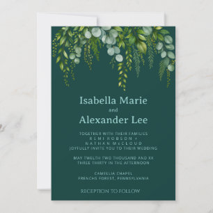 Invitación de boda elegante de hoja de oro y verde