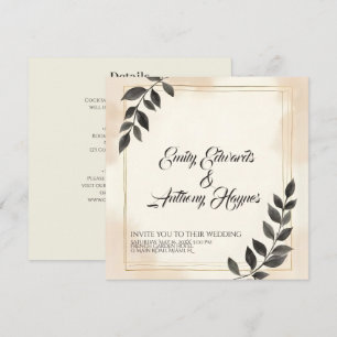 Invitación de boda elegante de hoja verde oscura