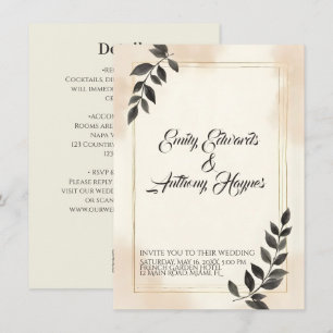 Invitación de boda elegante de hoja verde oscura