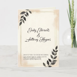 Invitación de boda elegante de hoja verde oscura
