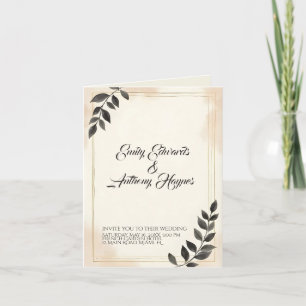 Invitación de boda elegante de hoja verde oscura