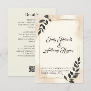 Invitación de boda elegante de hoja verde oscura