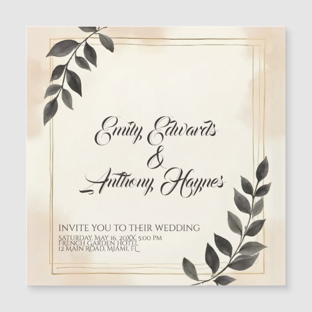 Invitación de boda elegante de hoja verde oscura (Anverso)