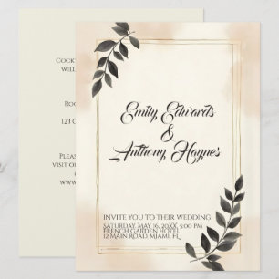 Invitación de boda elegante de hoja verde oscura