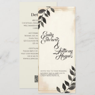 Invitación de boda elegante de hoja verde oscura