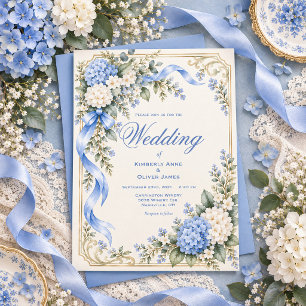 Invitación de boda elegante de Hortensia Blanca Az