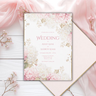 Invitación de boda elegante de hortensias rosadas