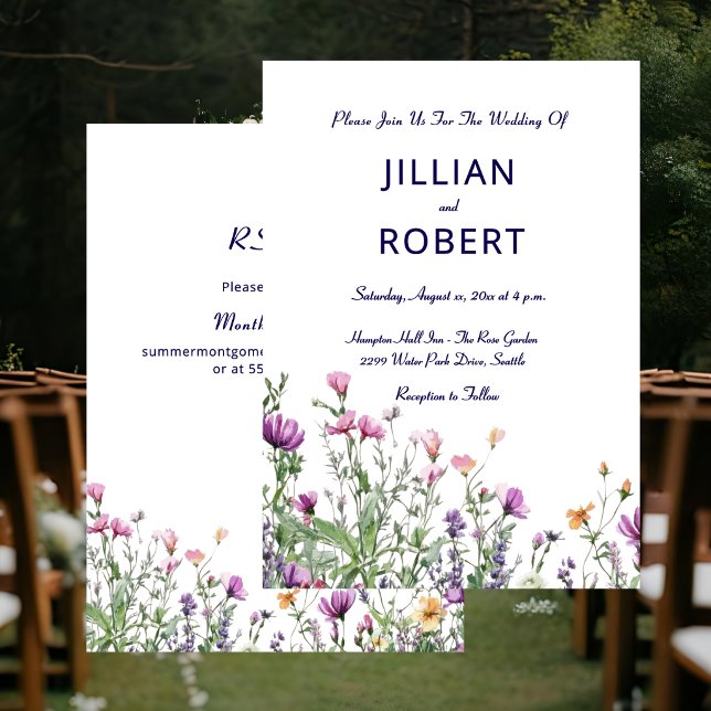 Invitación de boda elegante de jardín de flores si (Wildflower Garden Elegant Wedding Invitation)