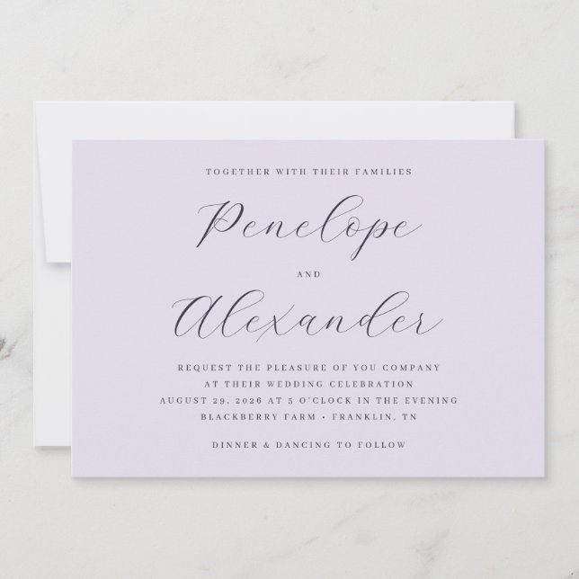 Invitación de boda elegante de lavanda (Anverso)