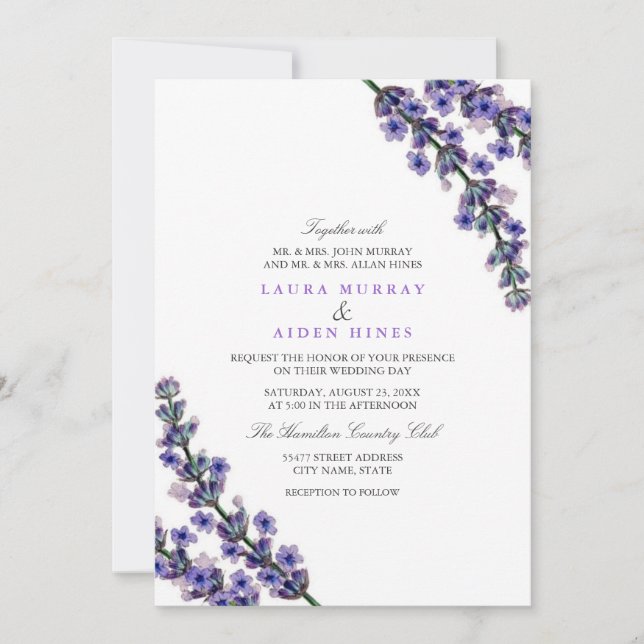 Invitación de boda elegante de lavanda (Anverso)