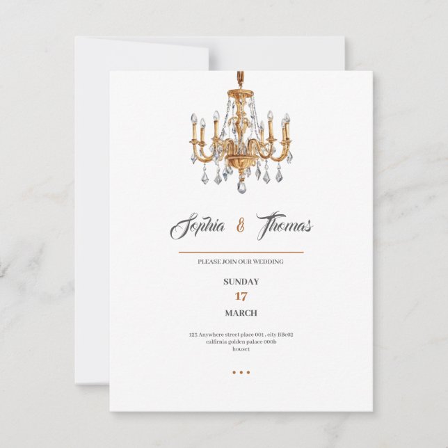 Invitación de boda elegante de lujo dorada (Anverso)