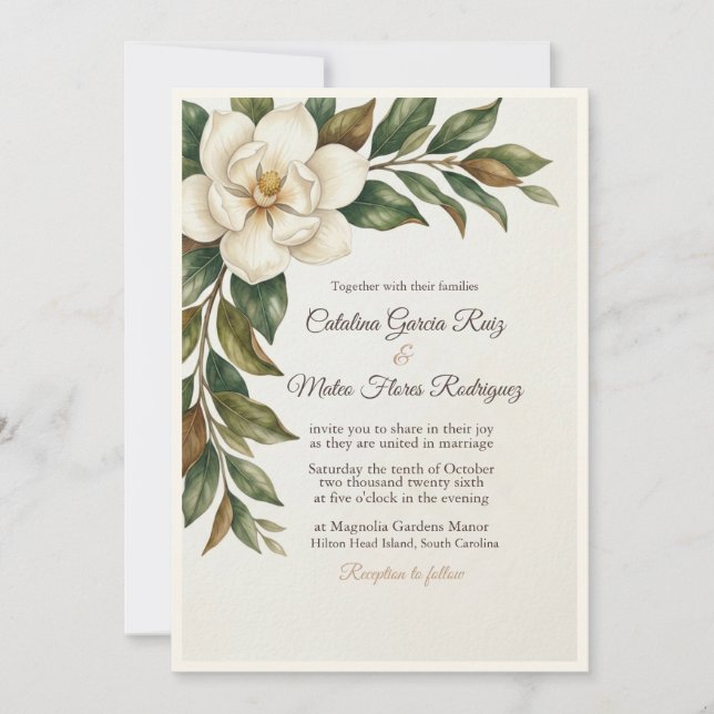 Invitación de boda elegante de magnolia marfil pre (Anverso)
