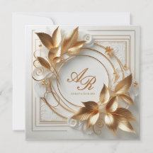 Invitación de boda elegante de marfil y oro