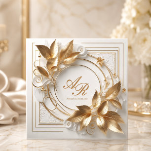Invitación de boda elegante de marfil y oro