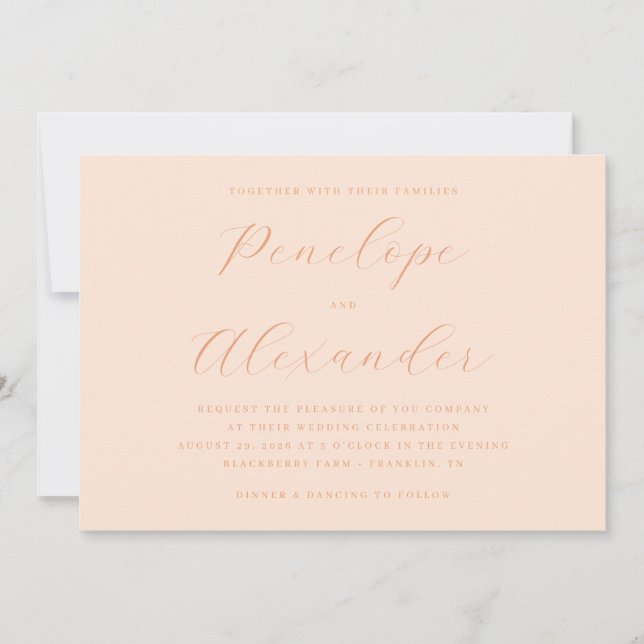 Invitación de boda elegante de melocotón (Anverso)