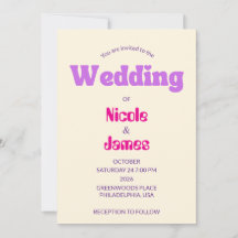 Invitación de boda elegante de melocotón púrpura m