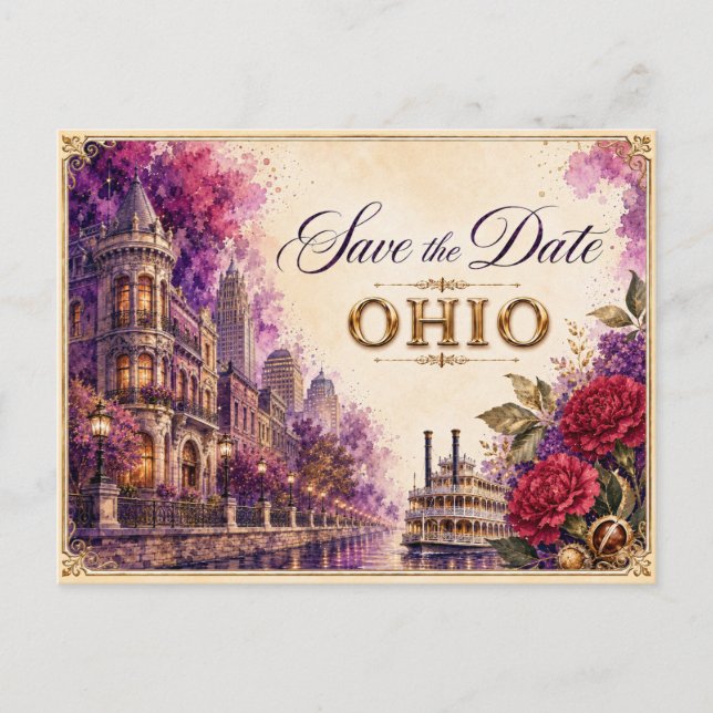 Invitación de boda elegante de Ohio para guardar l (Anverso)