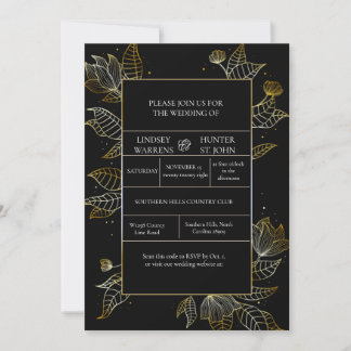 Invitación de boda elegante de oro negro