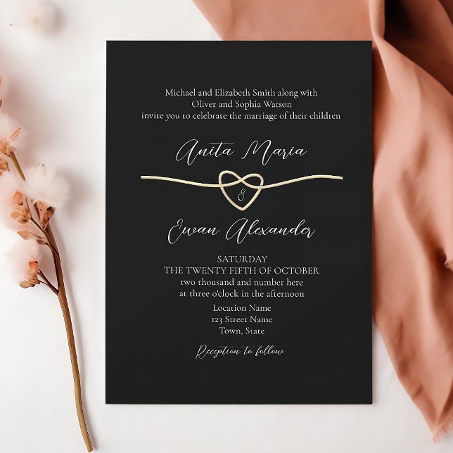 Invitación de boda elegante de oro negro y blanco (Subido por el creador)