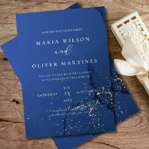 Invitación de boda elegante de oro y azul marino, 