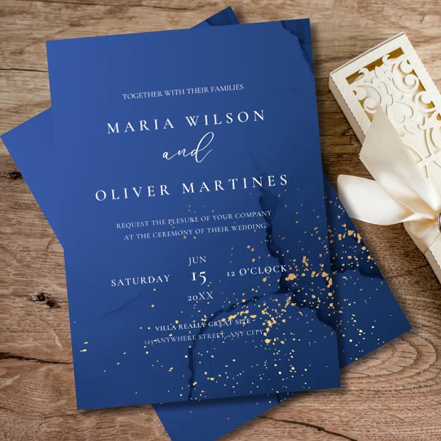 Invitación de boda elegante de oro y azul marino,  (Subido por el creador)