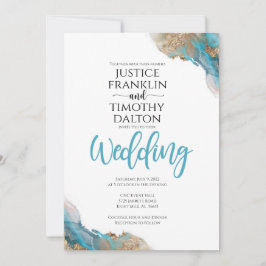 Invitación de boda elegante de oro y turquesa