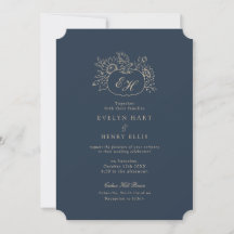 Invitación de boda elegante de otoño en oro y azul