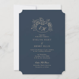 Invitación de boda elegante de otoño en oro y azul