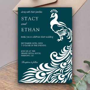 Invitación de boda elegante de pavo real en azul t