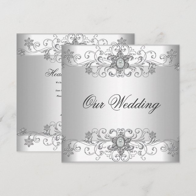 Invitación de boda elegante de plata blanca (Anverso / Reverso)