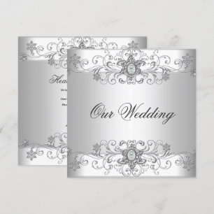 Invitación de boda elegante de plata blanca