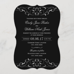 Invitación de boda elegante de plata negra