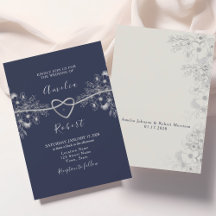 Invitación de boda elegante de plata y azul marino