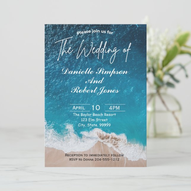 Invitación de boda elegante de playa (Anverso de pie)