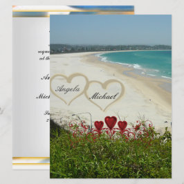 Invitación de boda elegante de playa Corazones roj