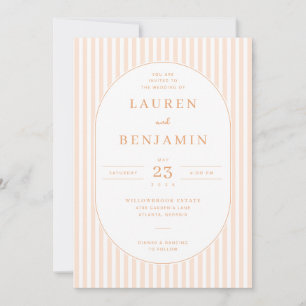Invitación de boda elegante de rayas de melocotón