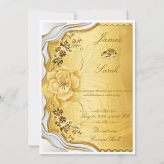 Invitación de boda elegante de rosa roja y oro