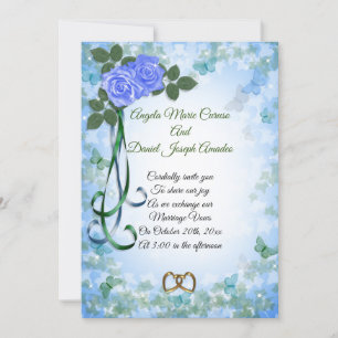 Invitación de boda elegante de rosas azules de pri