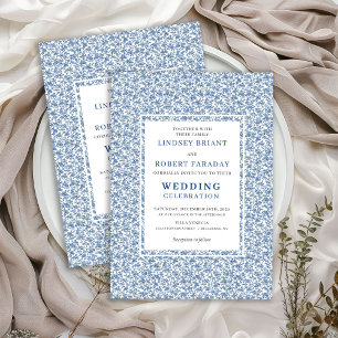 Invitación de boda elegante de Toile de Jouy azul