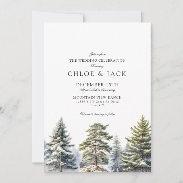 Invitación de boda elegante de vegetación de invie (Anverso)
