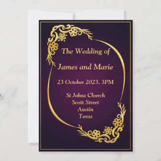 Invitación de boda elegante, dorado, púrpura