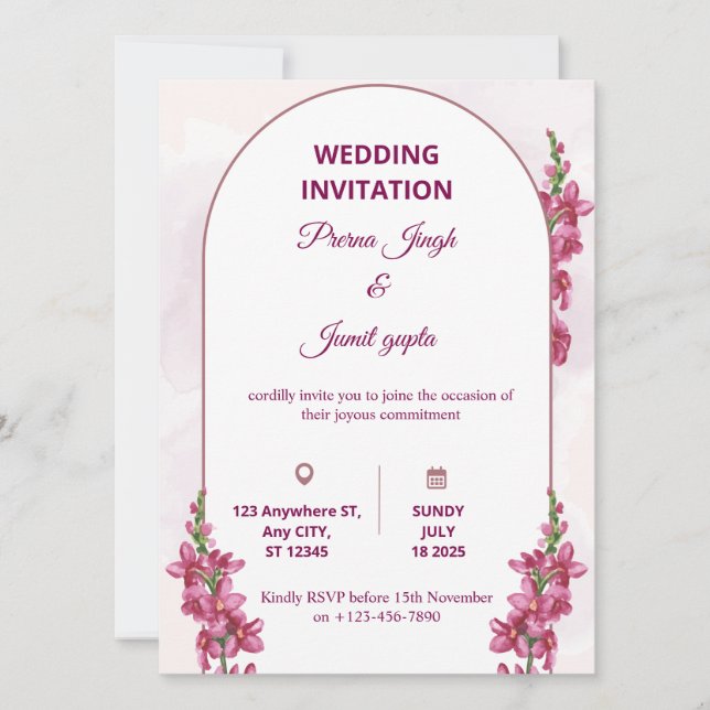 Invitación de boda elegante editable | Flora moder (Anverso)