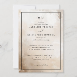 Invitación de boda elegante en acuarela beige