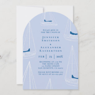 Invitación de boda elegante en azul minimalista pa