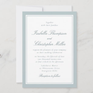 Invitación de boda elegante en blanco con marco su