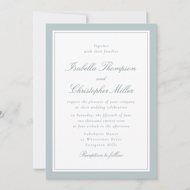 Invitación de boda elegante en blanco con marco su (Anverso)