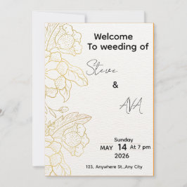 Invitación de boda elegante en blanco y dorado cla
