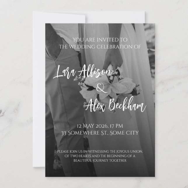 Invitación de boda elegante en blanco y negro (Anverso)