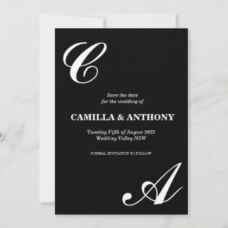 Invitación de boda elegante en blanco y negro